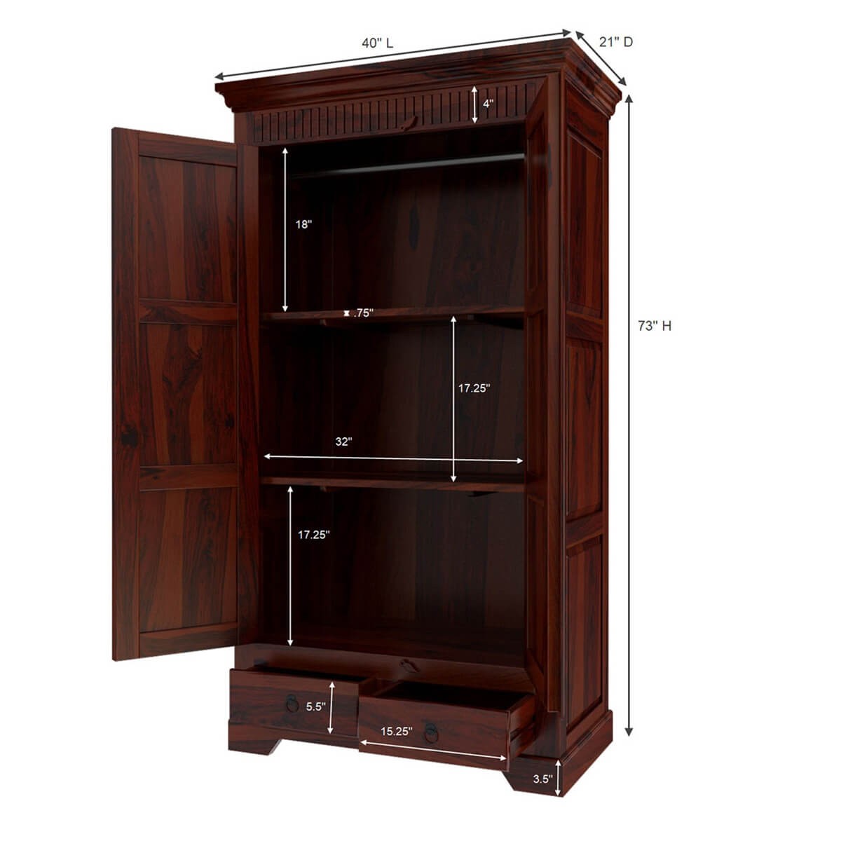 Marengo large rustic solid wood wardrobe armoire with