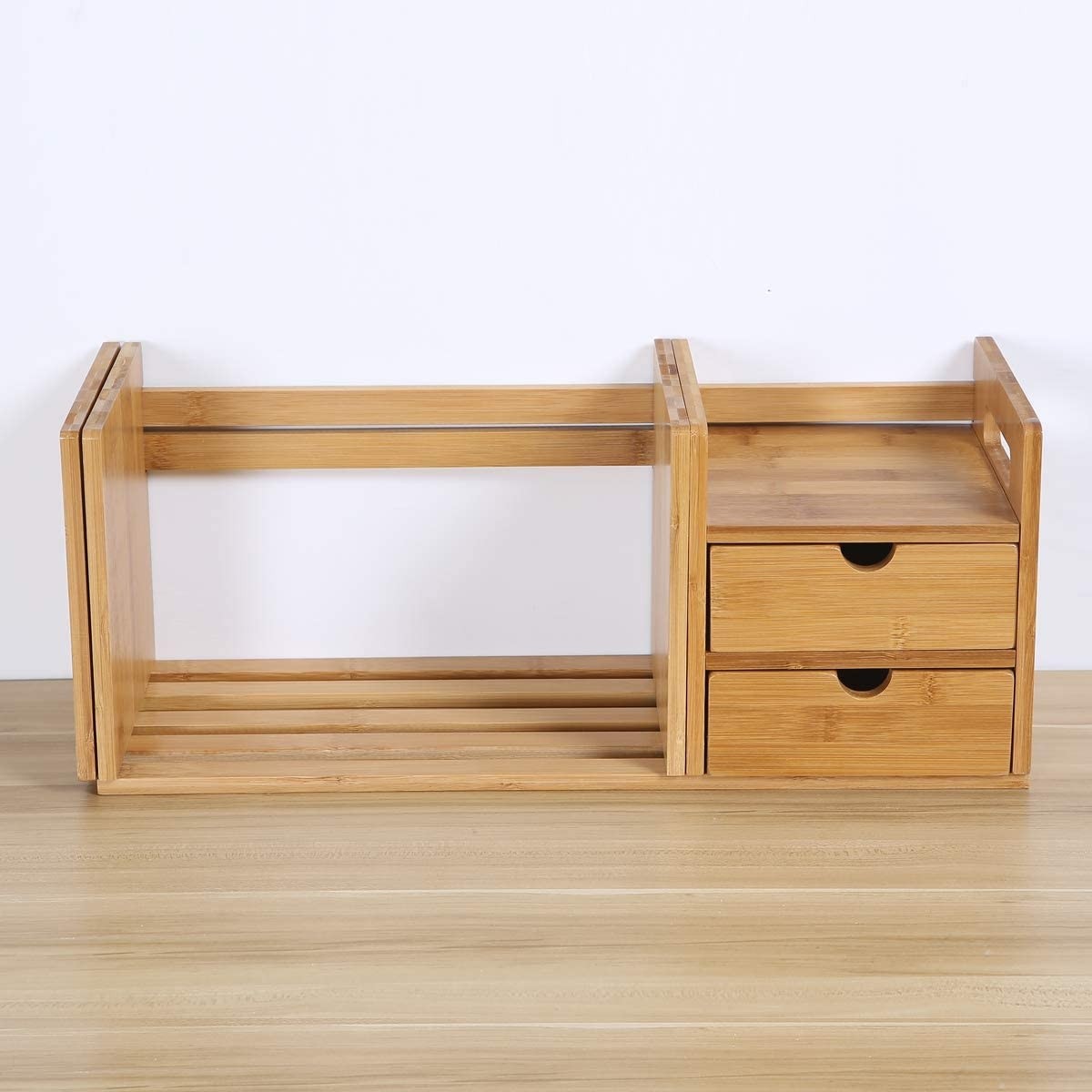 Maydear bamboo desk bookshelf extensible desktop organizer 1