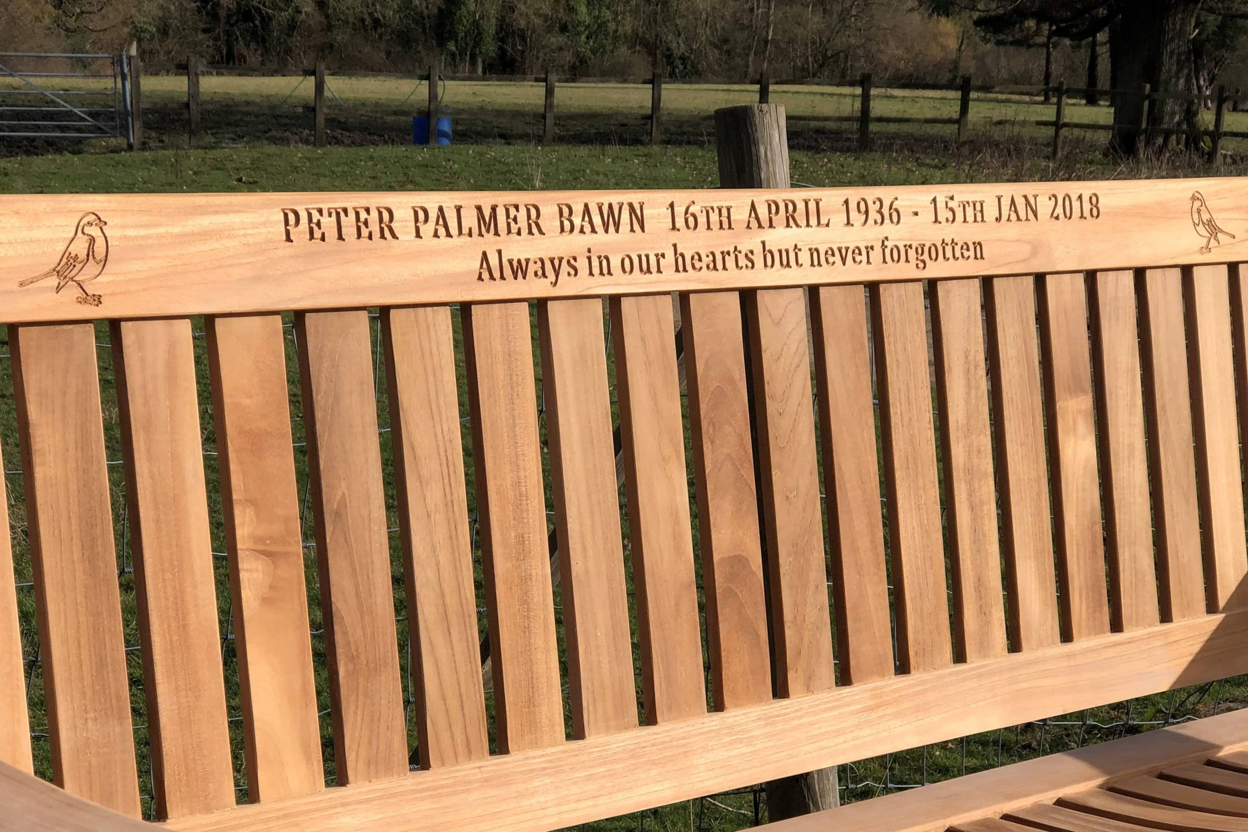Memorial benches wood engravings bespoke wood carving