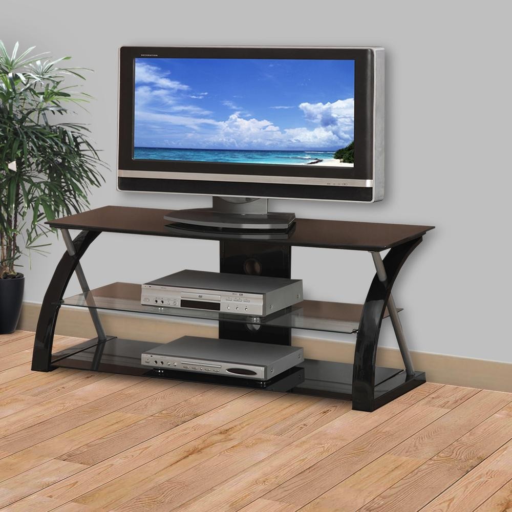 Metal tv stand with 3 glass shelves black 1