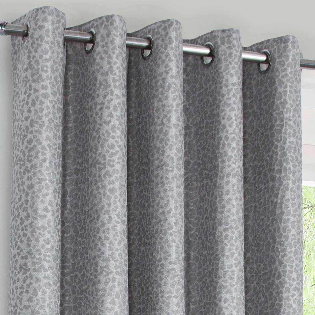 Metallic leopard print fully lined eyelet curtains