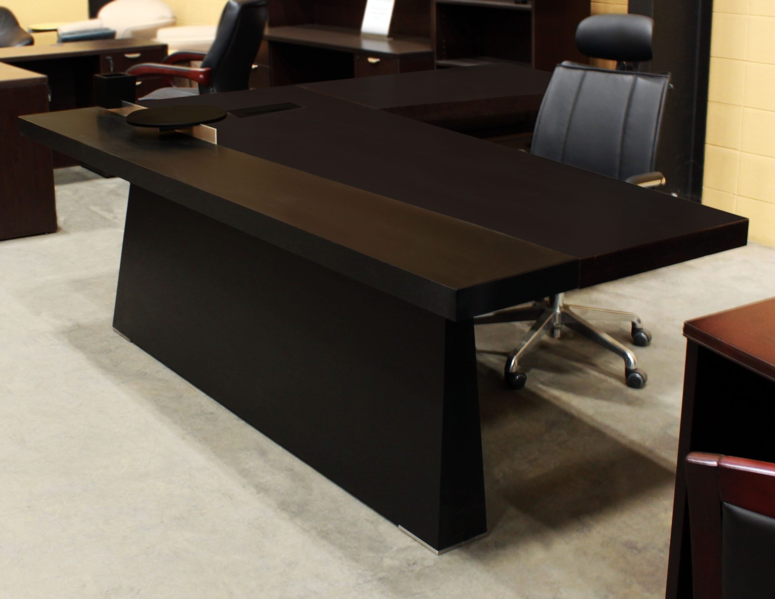 Modern executive l shape desk right return dark walnut 1