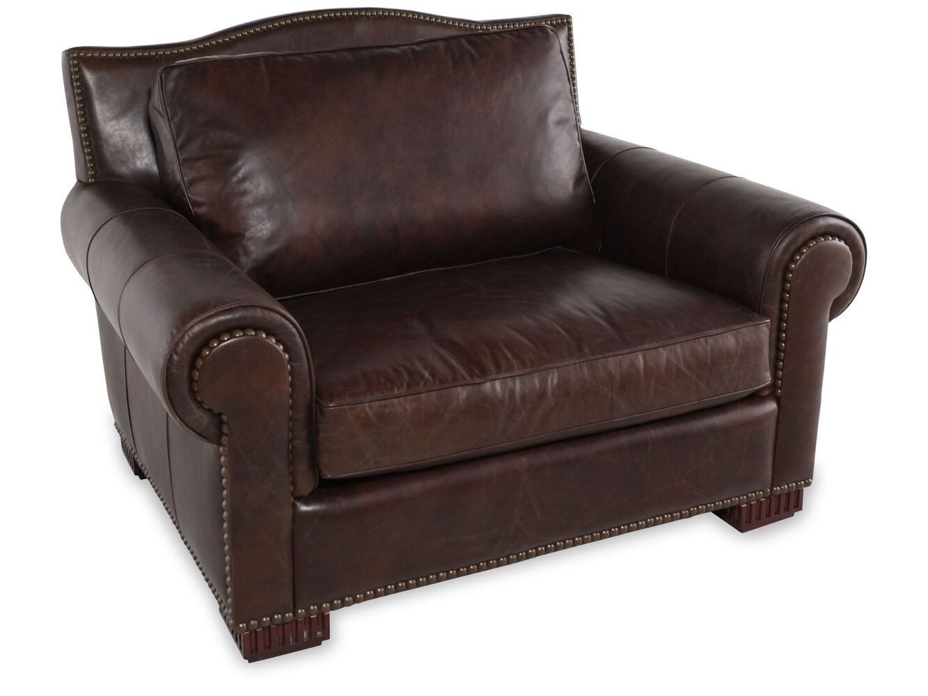 Nailhead trimmed leather chair and a half in dark brown