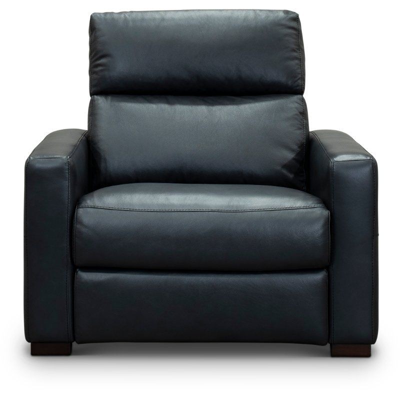 Navy blue leather match power recliner chair and a half
