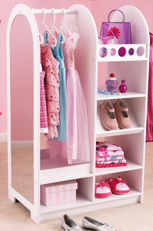 New wooden closet shelf system girls play dress up storage