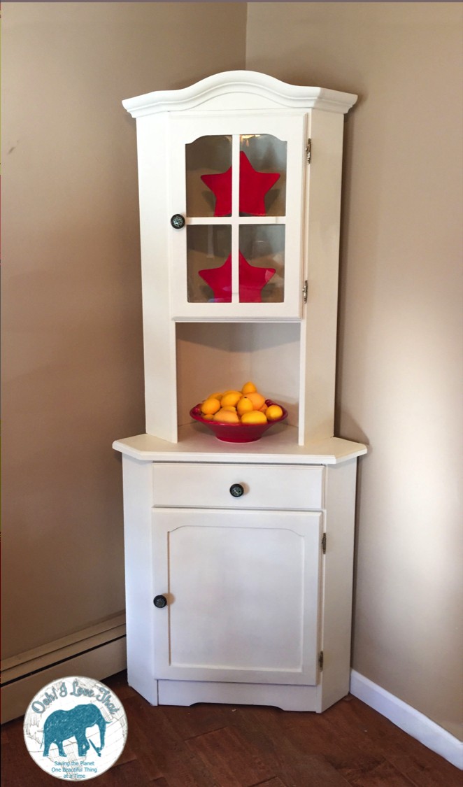 Old white corner china cabinet painted in annie sloan
