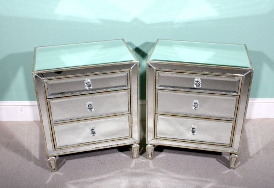 Pair art deco style mirrored bedside tables chests ref