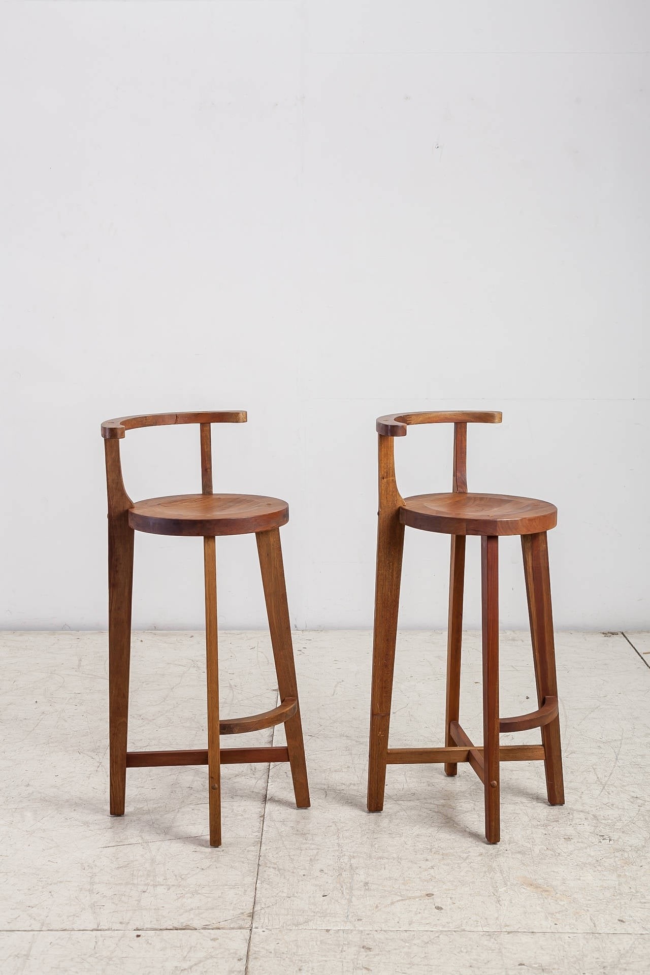 Pair studio crafted wooden bar stools with rounded back 1