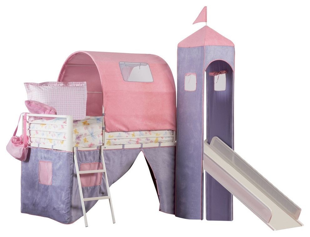 Princess castle twin size tent bunk bed with slide bunk