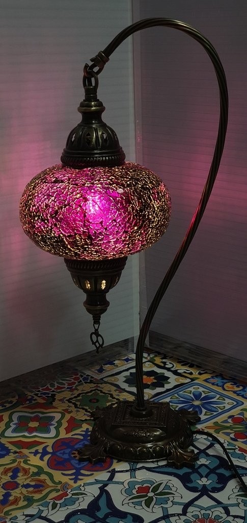 Purple turkish tiffany mosaic swan neck table lamp led 1