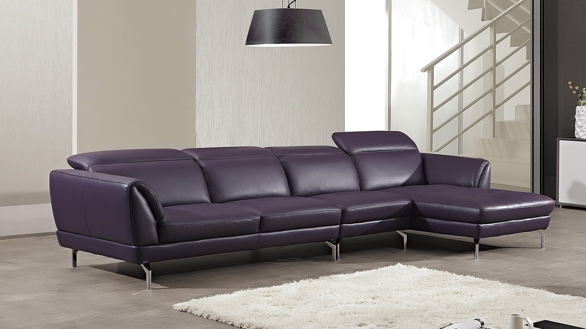 Releve italian purple leather sectional set usa 1