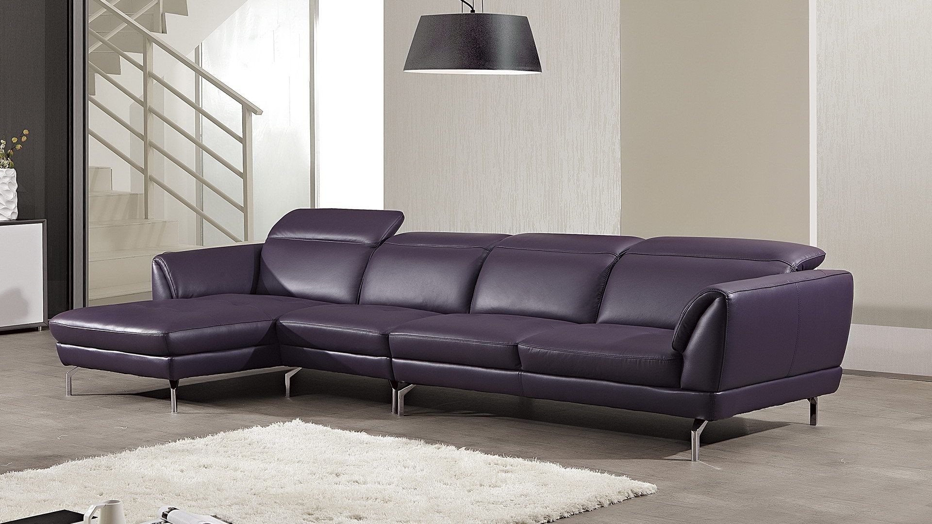 Releve italian purple leather sectional set usa