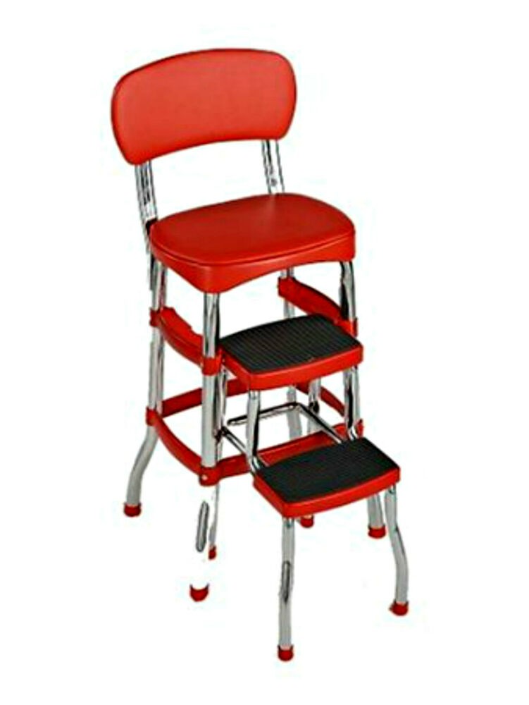 Retro chair counter step bar stool chrome red ebay