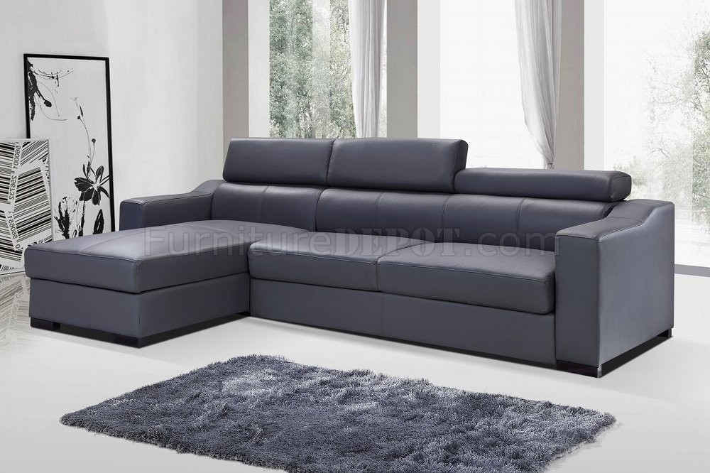 Ritz sleeper sectional sofa in grey leather by j m