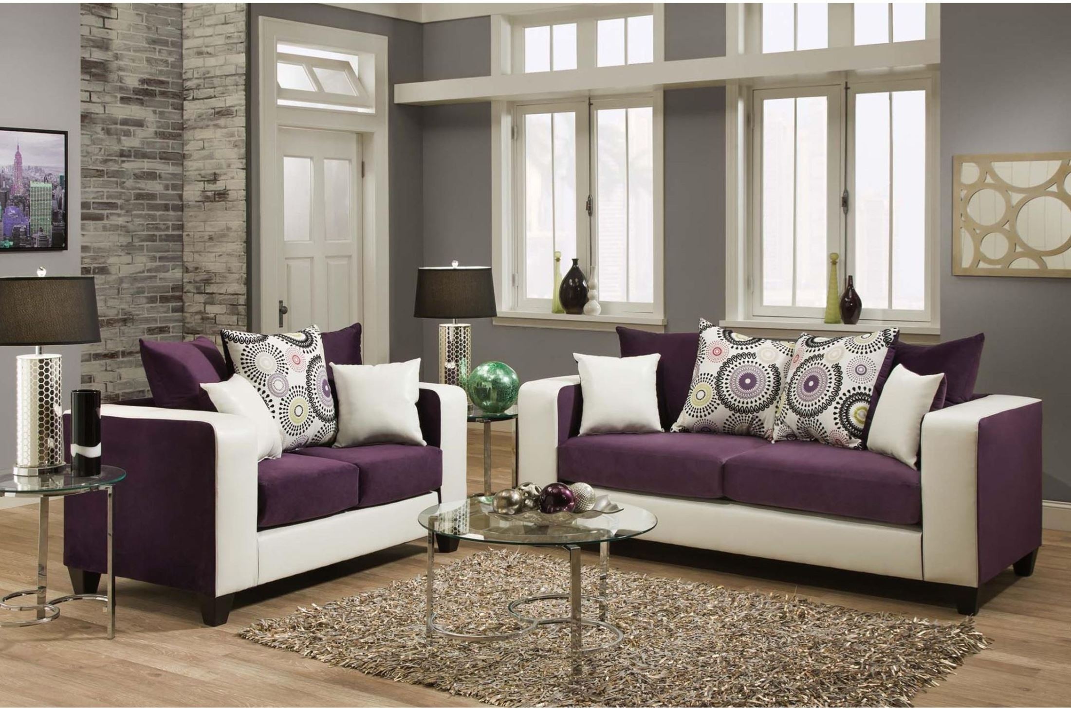 Riverstone implosion purple velvet living room set rs