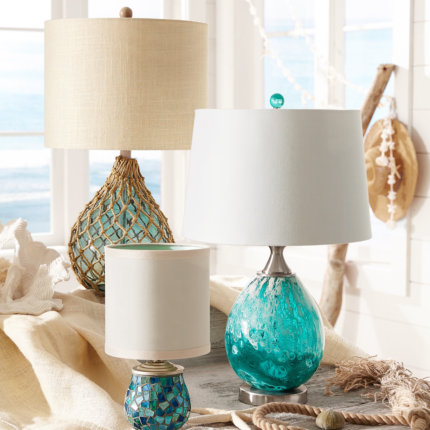 Rope sea glass table lamp pier1