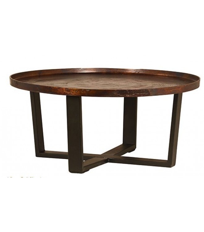 Round rustic iron copper top coffee table