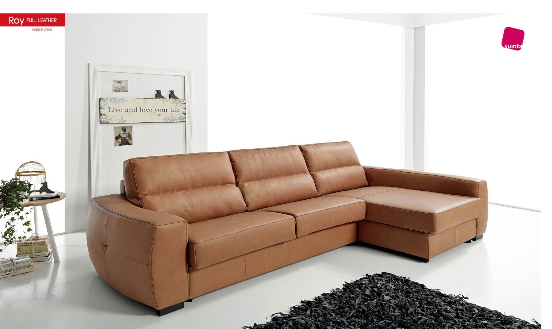 Roy sectional sofa sleeper in full brown leather 1