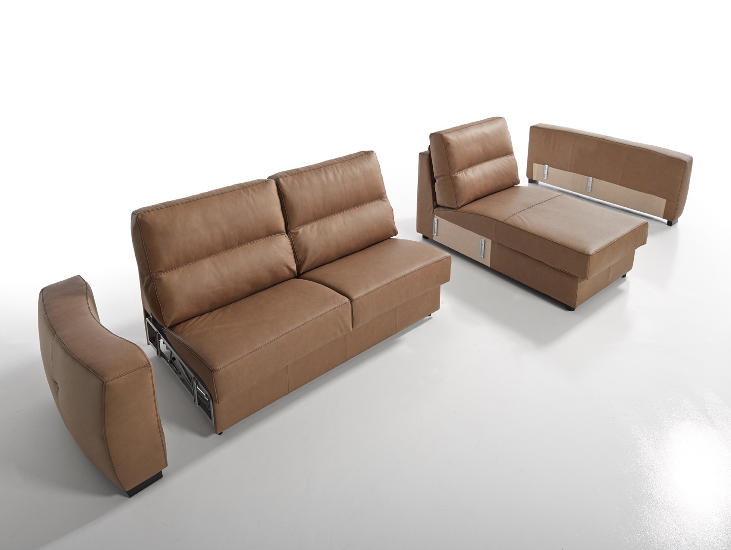 Roy sectional sofa sleeper in full brown leather