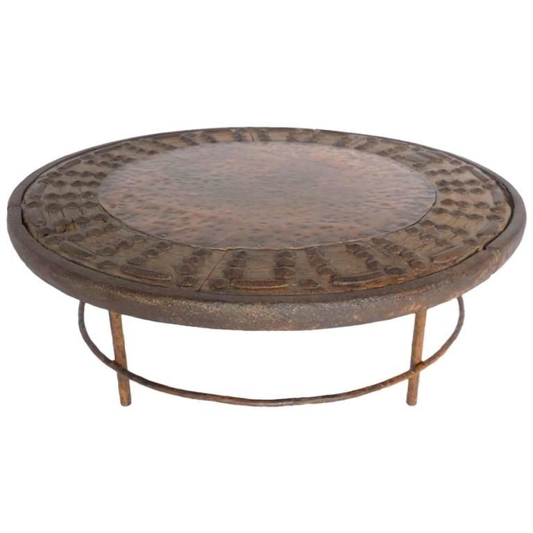 Rustic round copper cocktail table from a unique