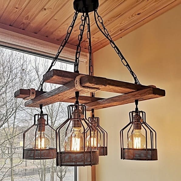 Rustic wood chandelier suspended light fixture