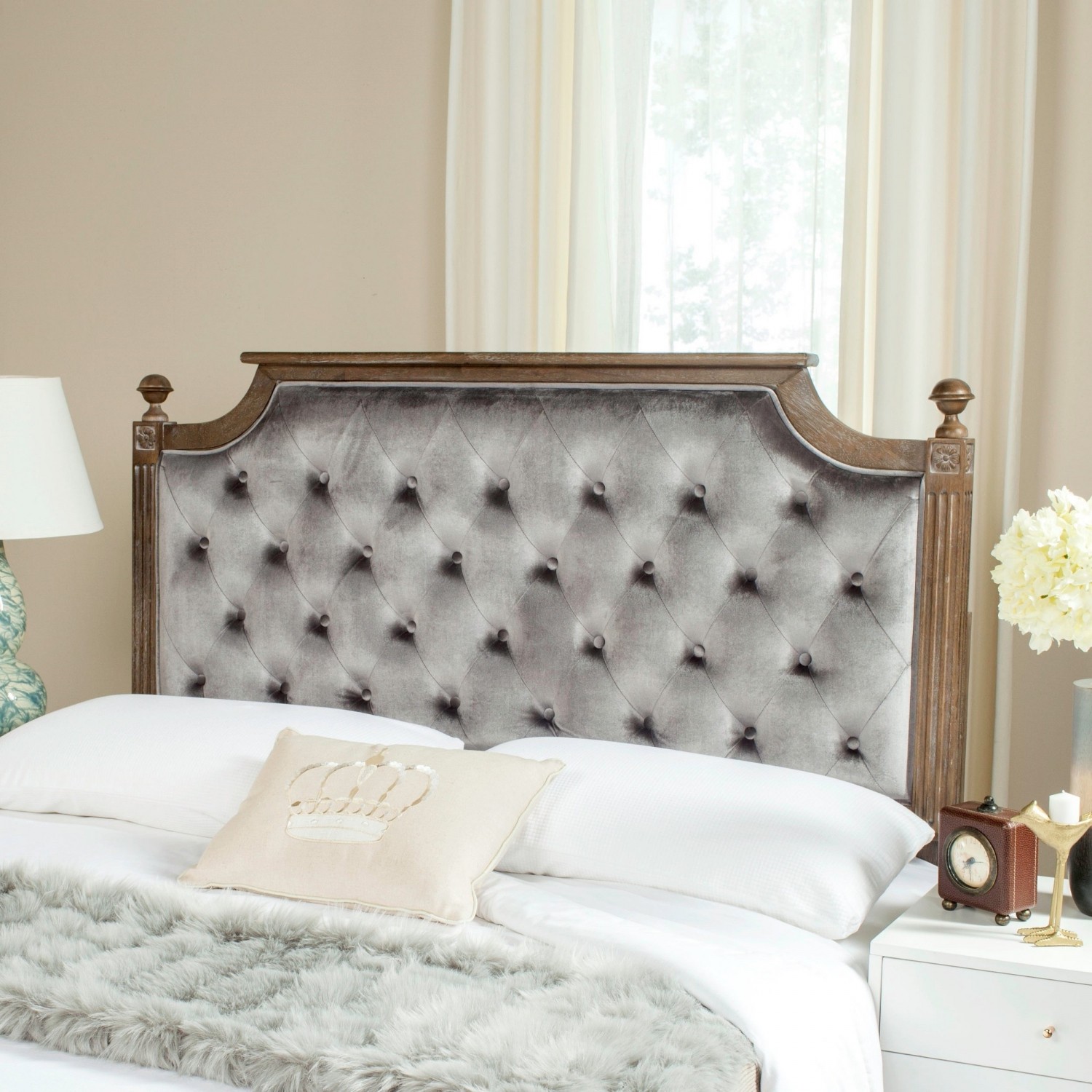 Safavieh queen size headboard rustic wood upholstered