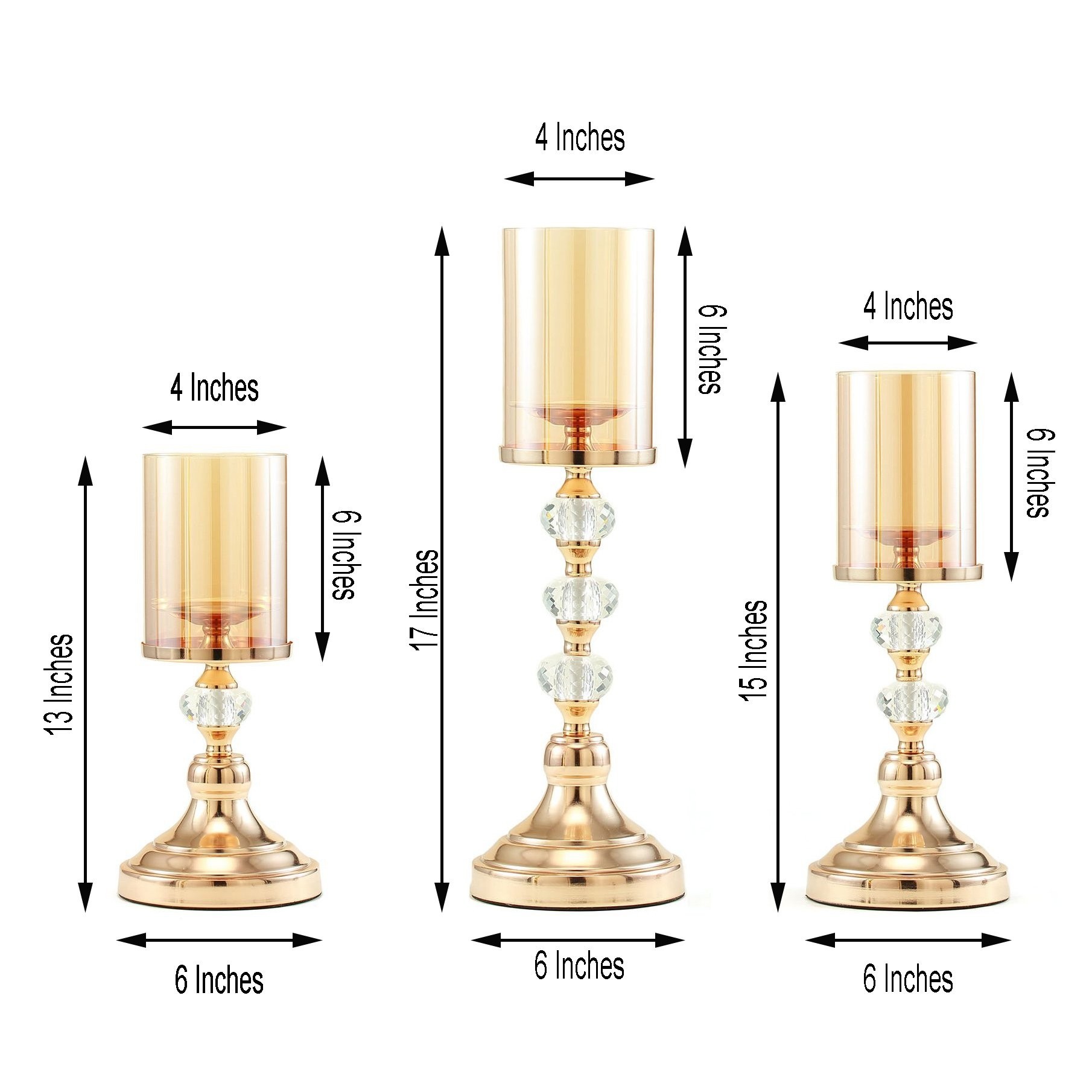 Set of 3 gold metal pillar candle holder set with