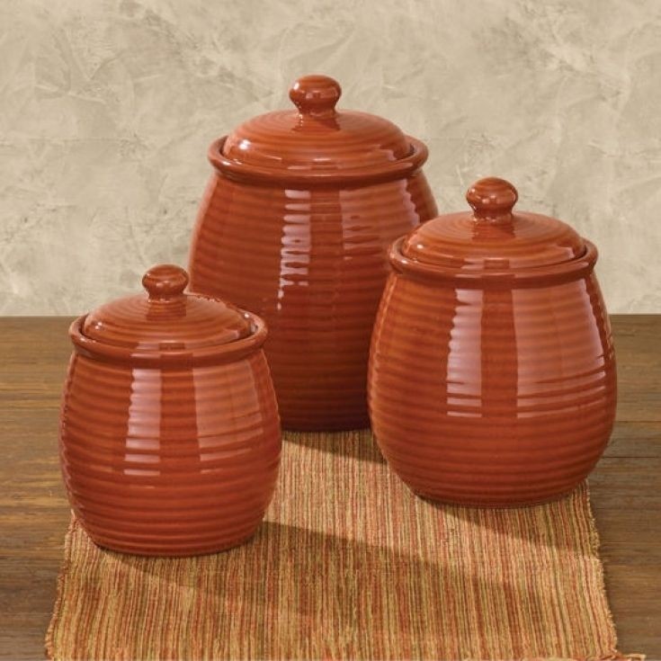 Set of 3 serrano terracotta kitchen canisters ceramic