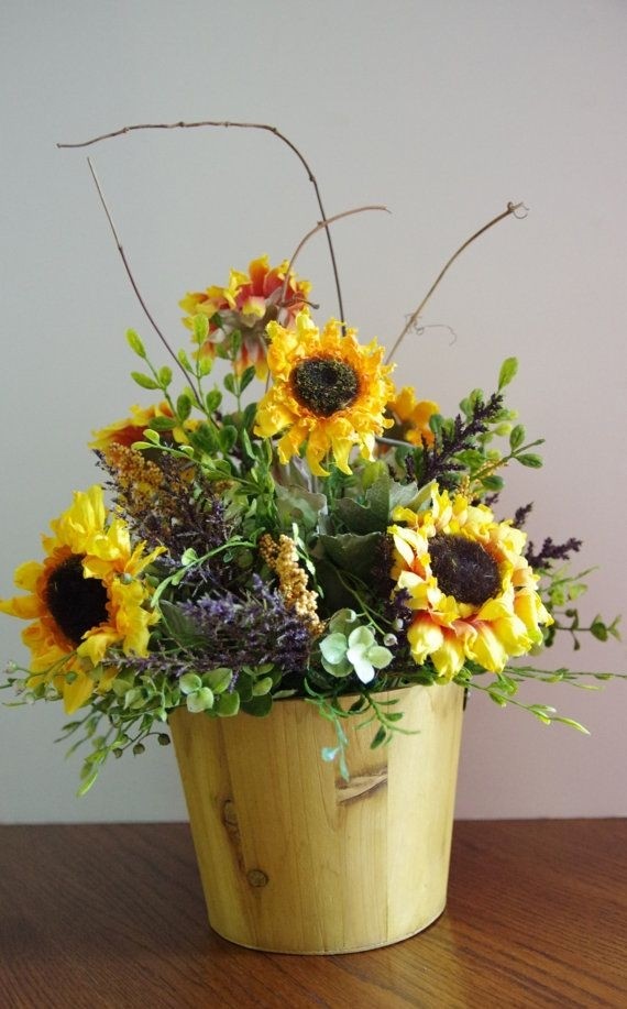 Silk sunflower arrangement in fall decor by