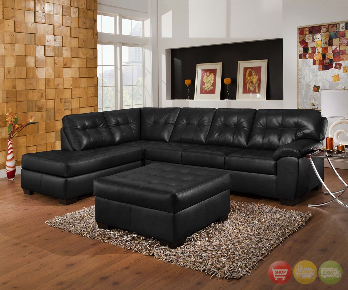 Soho contemporary onyx leather sectional sofa w left chaise 1