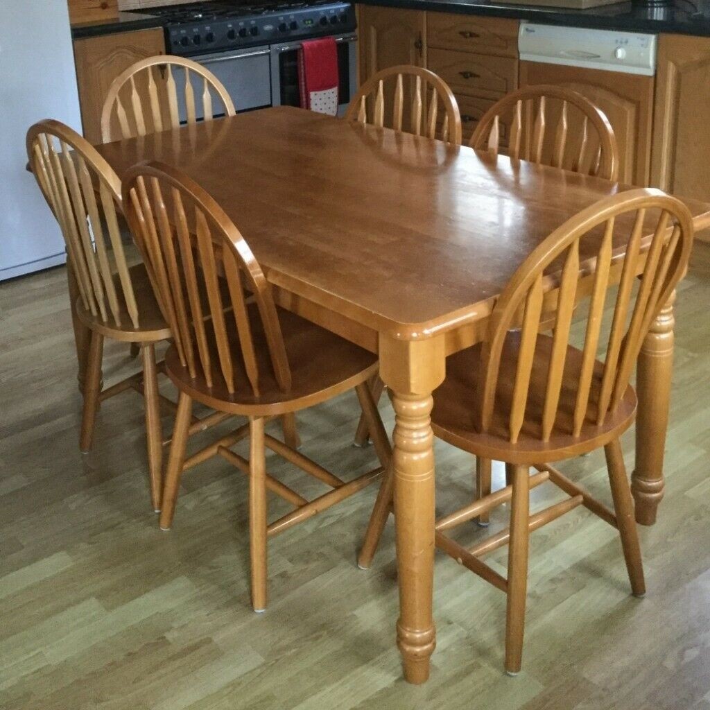 Solid pine kitchen table with drawer 6 chairs country