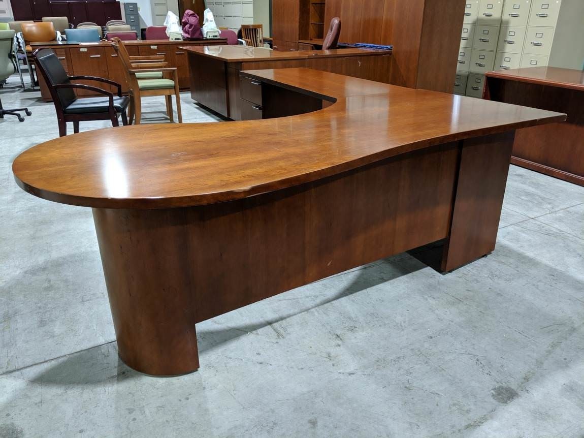 Solid wood cherry l shaped peninsula desk madison