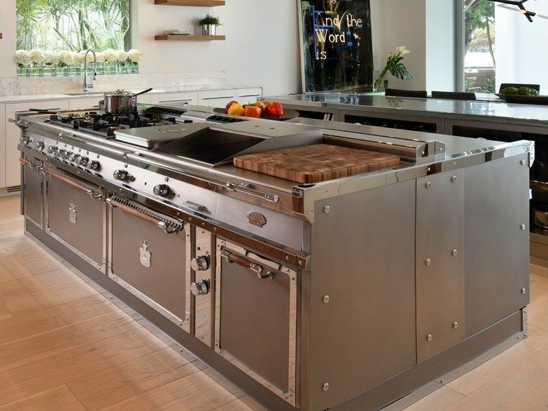 Stainless steel kitchen with island miami officine gullo