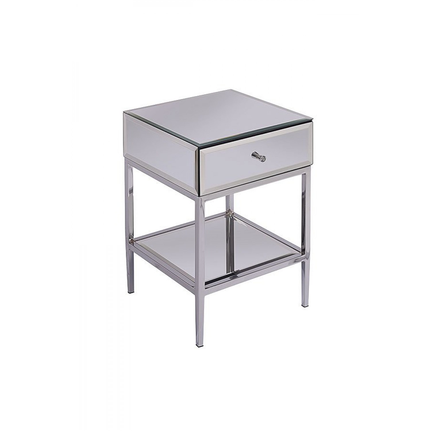 Stiletto toughened mirrored bedside table chrome frame