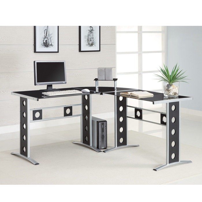 Style l shaped glass desk with drawers all about house