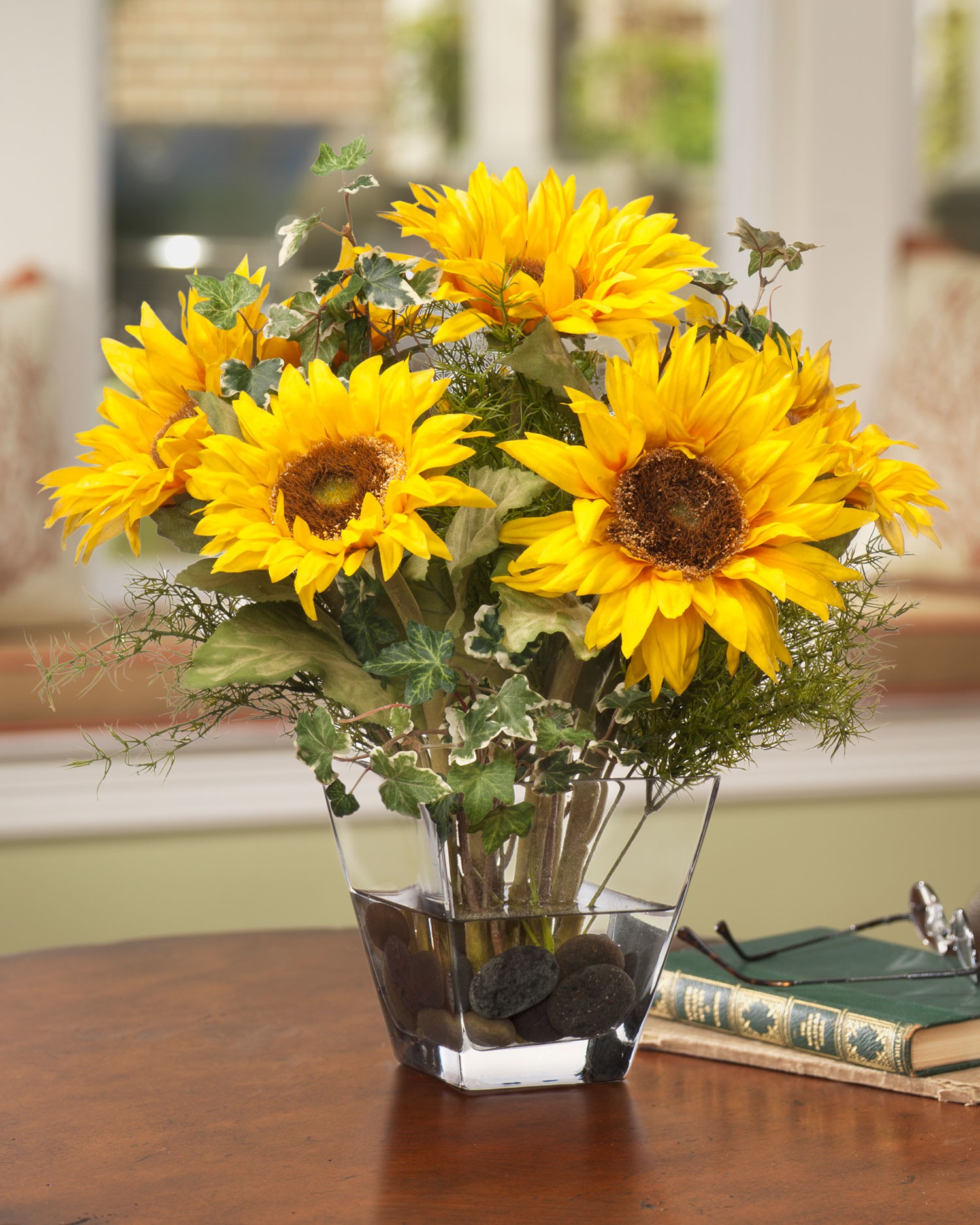 Sunflower silk centerpiece for seasonal decorating at petals