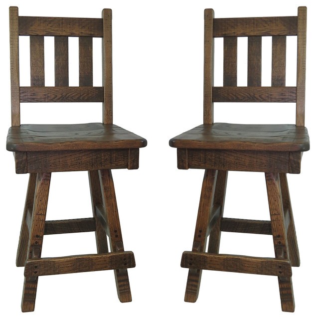 Swivel barn wood bar stool with slat back set of
