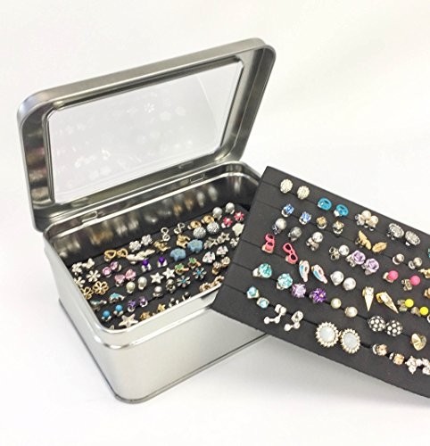 Tin jewelry box earring holder travel jewelry case