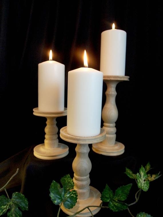 Unfinished pillar candle holder set of 3 by smokymtwoodnthings 1