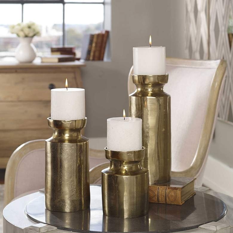 Uttermost amina antique brass pillar candle holders set of