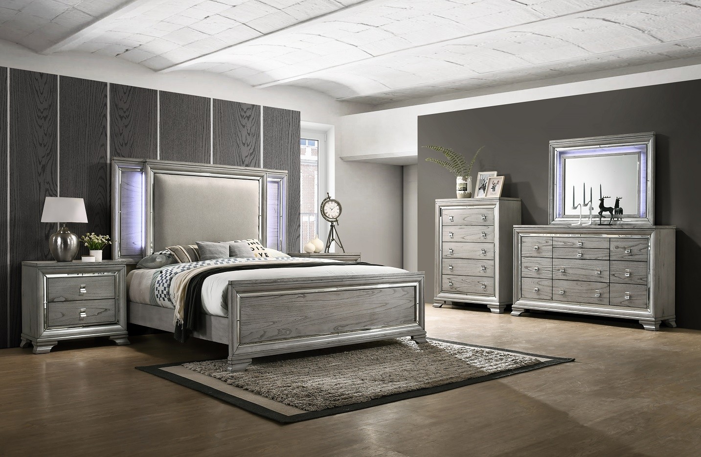 Veneer light grey four piece bedroom set