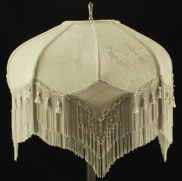 Victorian lamp shade ivory brocade damask silk fabric