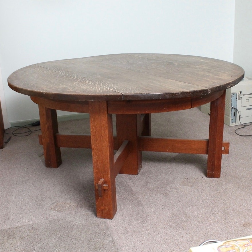Vintage craftsman style oak dining table ebth