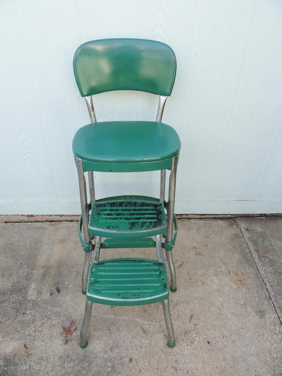 Vintage kitchen stool chrome green metal retro side table
