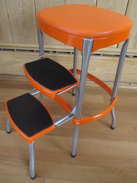 Vintage restored cosco upholstered kitchen step stool