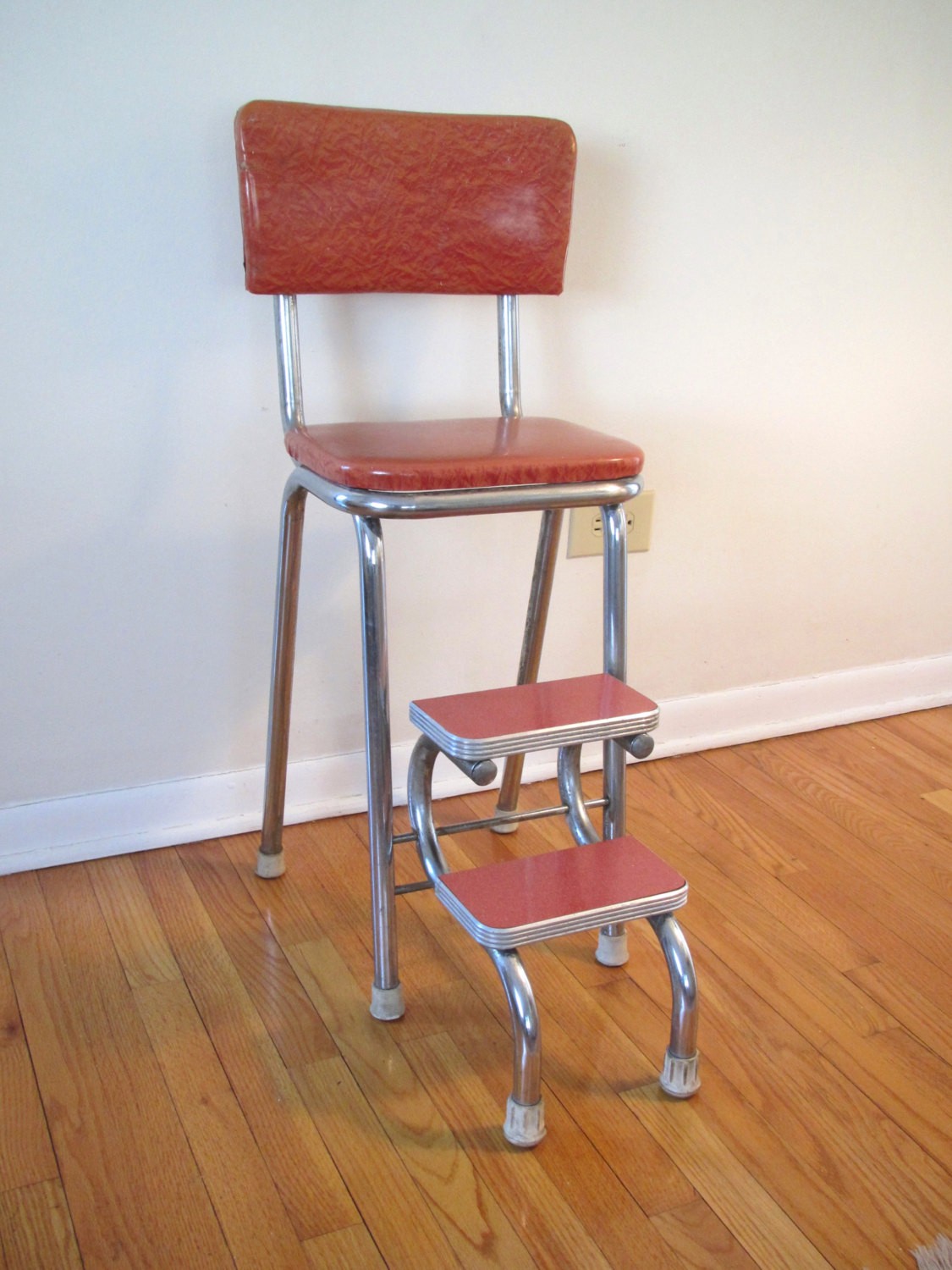 Vintage stool coral and chrome kitchen cosco style