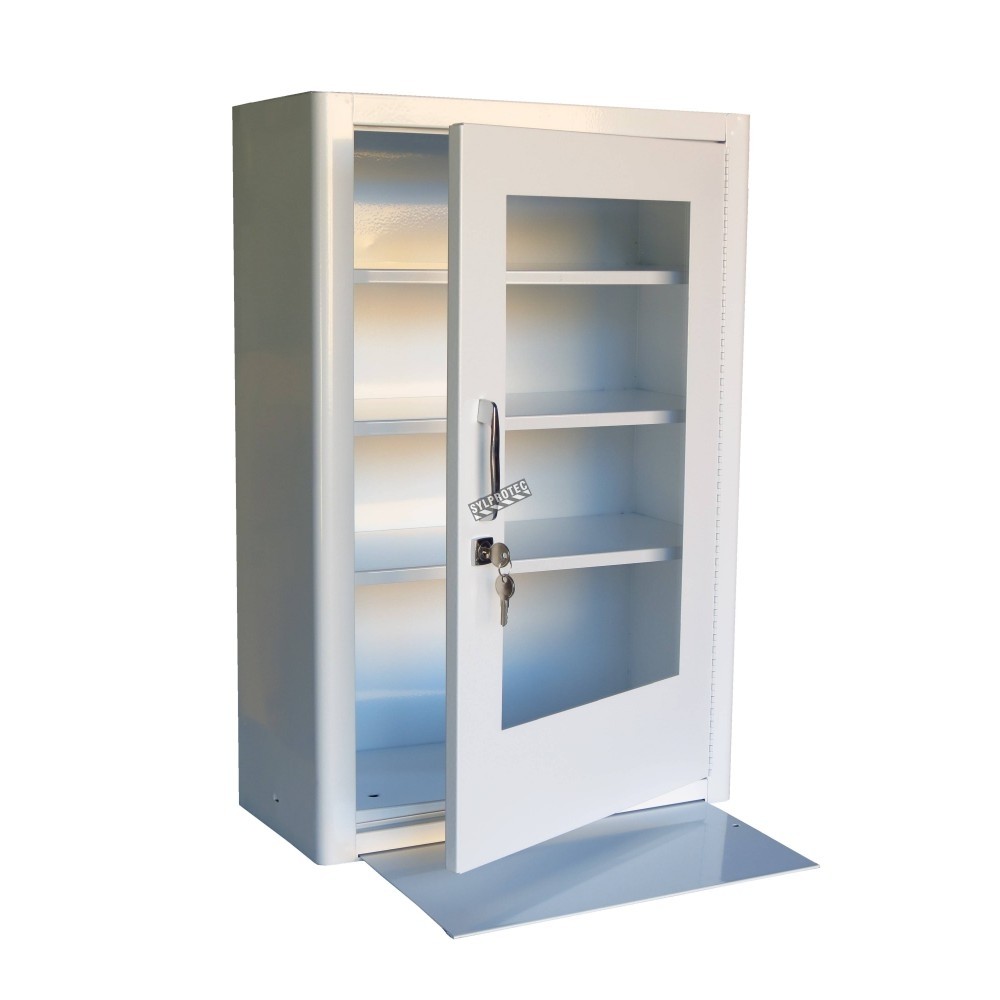 Wall mounted metal first aid cabinet with clear panel door