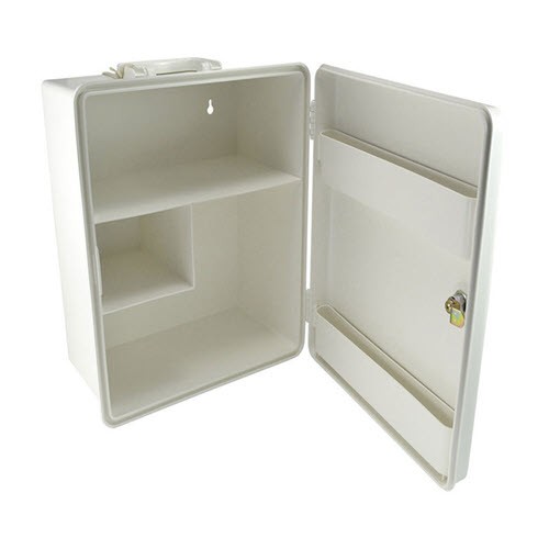 Wall mounted plastic lockable cabinet empty 2 shelves 1