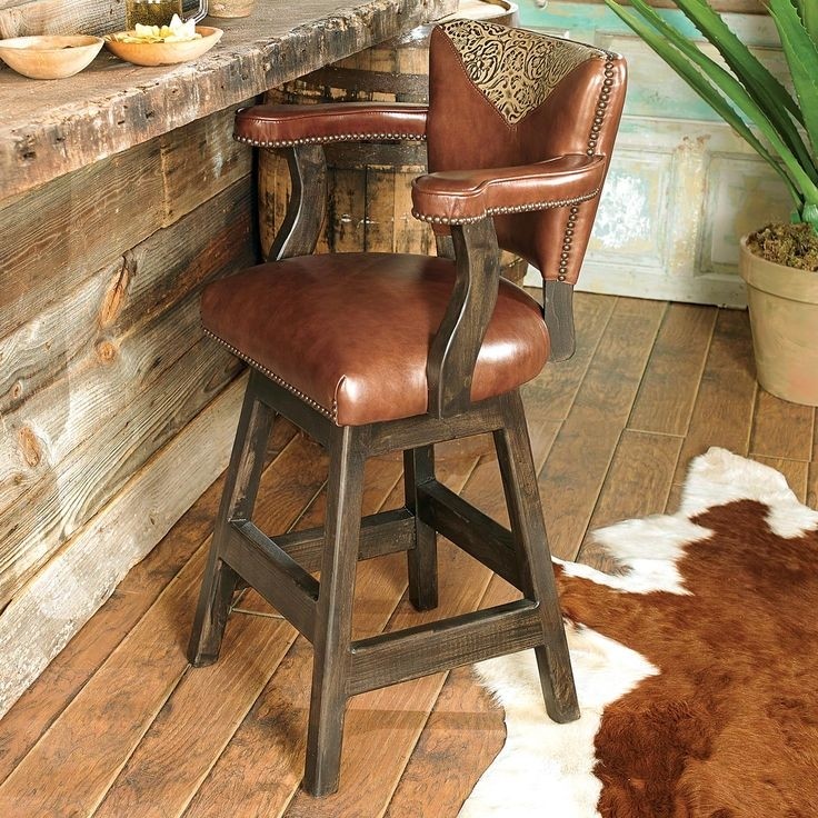 Waller western tooled leather barstool leather bar