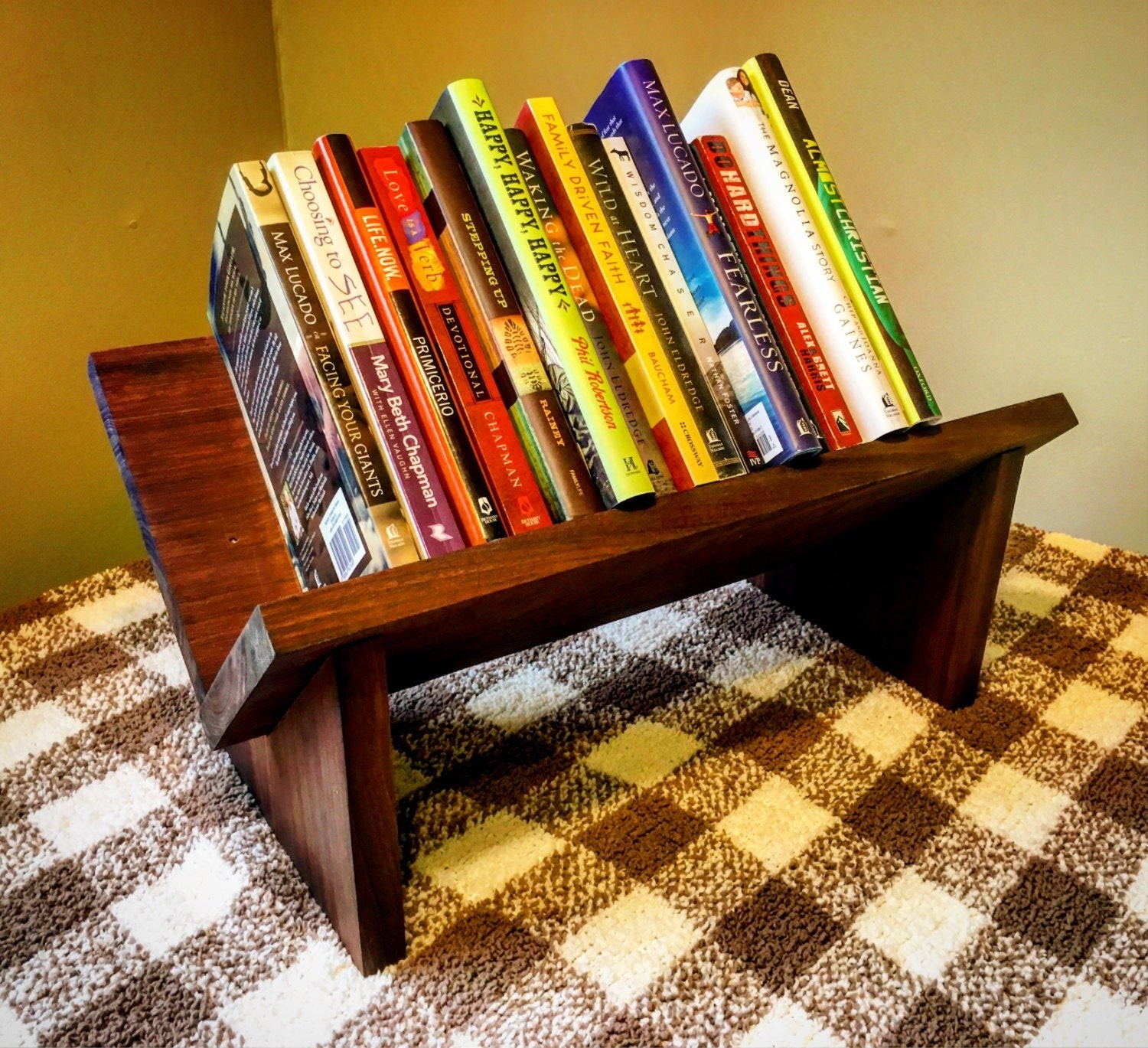 Wooden book shelf tabletop book holder rustic book shelf